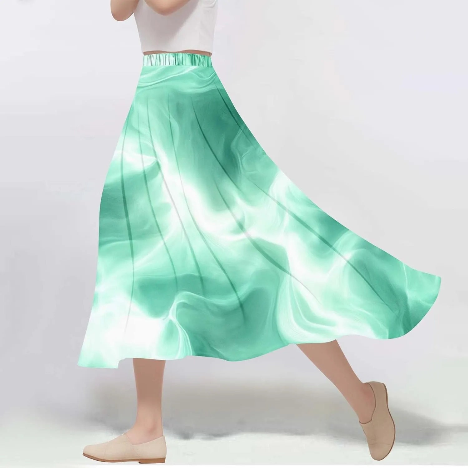 DDAPJ pyju Women's Flowy Maxi Skirt Summer Pleated High Waisted Casual Long Skirts Plus Size Trendy Printed A-Line Skirts