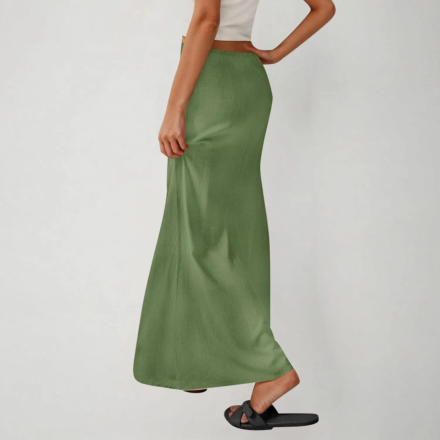 DDAPJ pyju Womens Linen Maxi Skirts Drawstring Waist A Line Skirts Beach Vacation Boho Long Skirt 2025 Summer Casual Outfits
