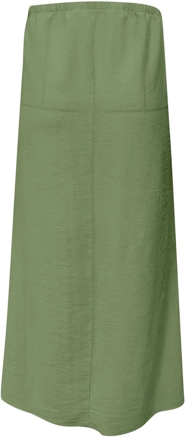 DDAPJ pyju Womens Linen Maxi Skirts Drawstring Waist A Line Skirts Beach Vacation Boho Long Skirt 2025 Summer Casual Outfits