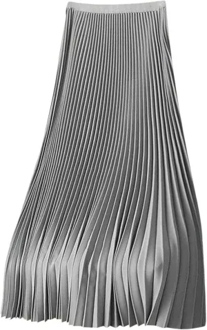 DDAPJ pyju Women's Pleated Maxi Skirt Satin Metallic Accordion Skirts Plus Size Casual High Waist Flowy A-Line Long Skirt