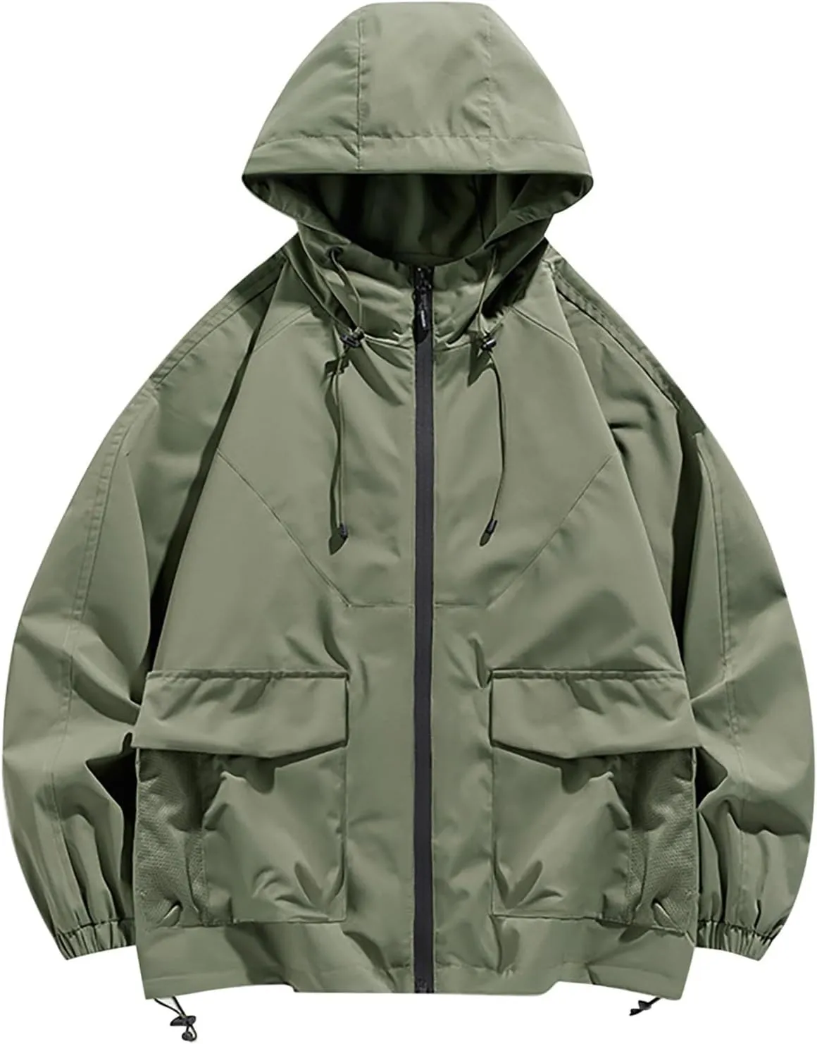 Drawstring Hooded Windbreaker Women Lightweight Baggy Waterproof Raincoat Fall Zip Up Jackets with Pockets Outdoor