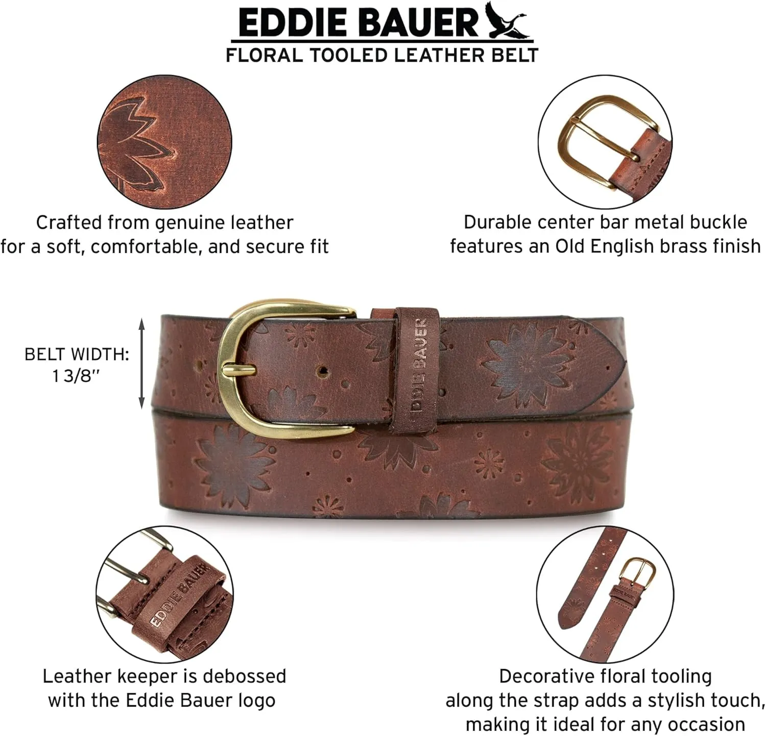 Eddie Bauer Women's Casual Leather Belts with Durable Metal Buckle