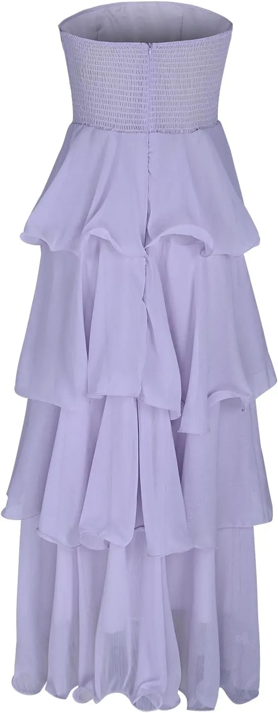 Elegant Cold Shoulder Dress for Women Ruffle Tiered Cake Maxi Dresses Plain Slim Party Dressy Outfits