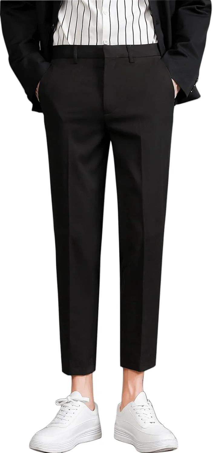 ESSYSHE Men’s Cropped Slim Fit Dress Pants Tapered Ankle Dress Pants Suit Pants