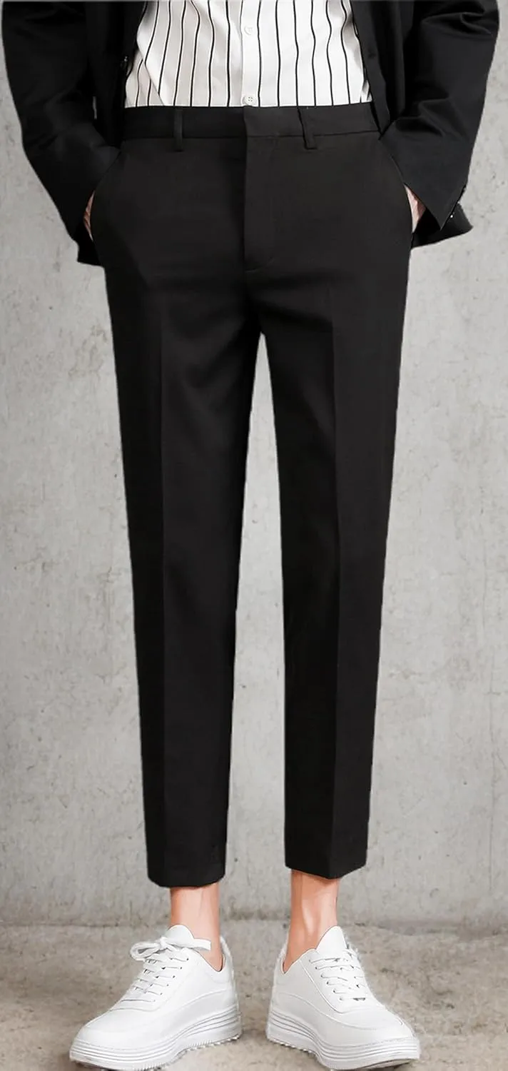 ESSYSHE Men’s Cropped Slim Fit Dress Pants Tapered Ankle Dress Pants Suit Pants