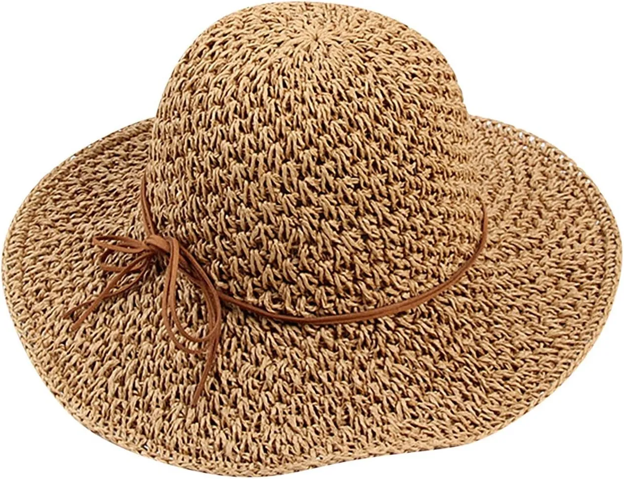 Fashion Beach Cap Women Teen Girls Bowknot Bowler Hat Roll-Up Wide Brim Dome Straw Summer Sun Hat Travel Accessories