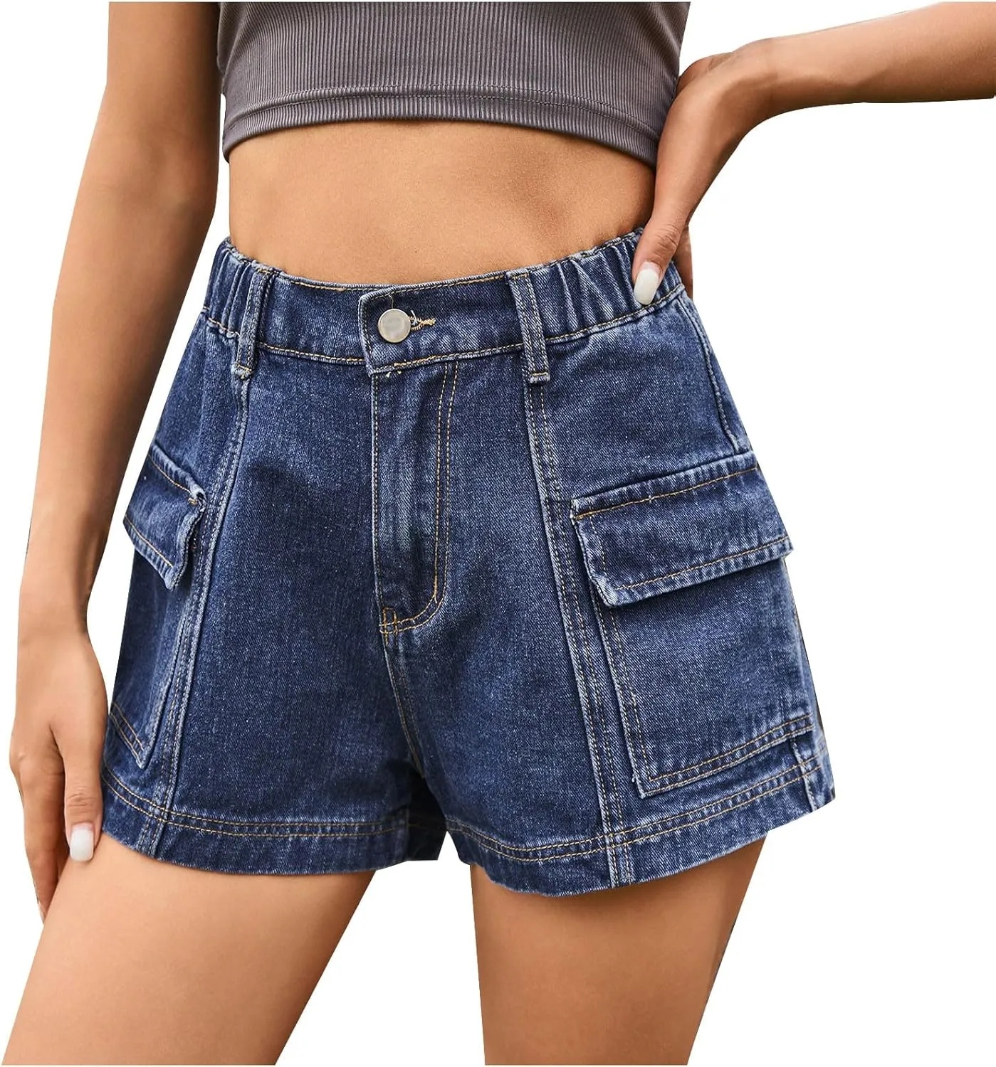 Fashion Denim Shorts for Women 2024 Summer High Waisted Stretch Shorts Dressy Loose Fit Button Jean Shorts with Pocket