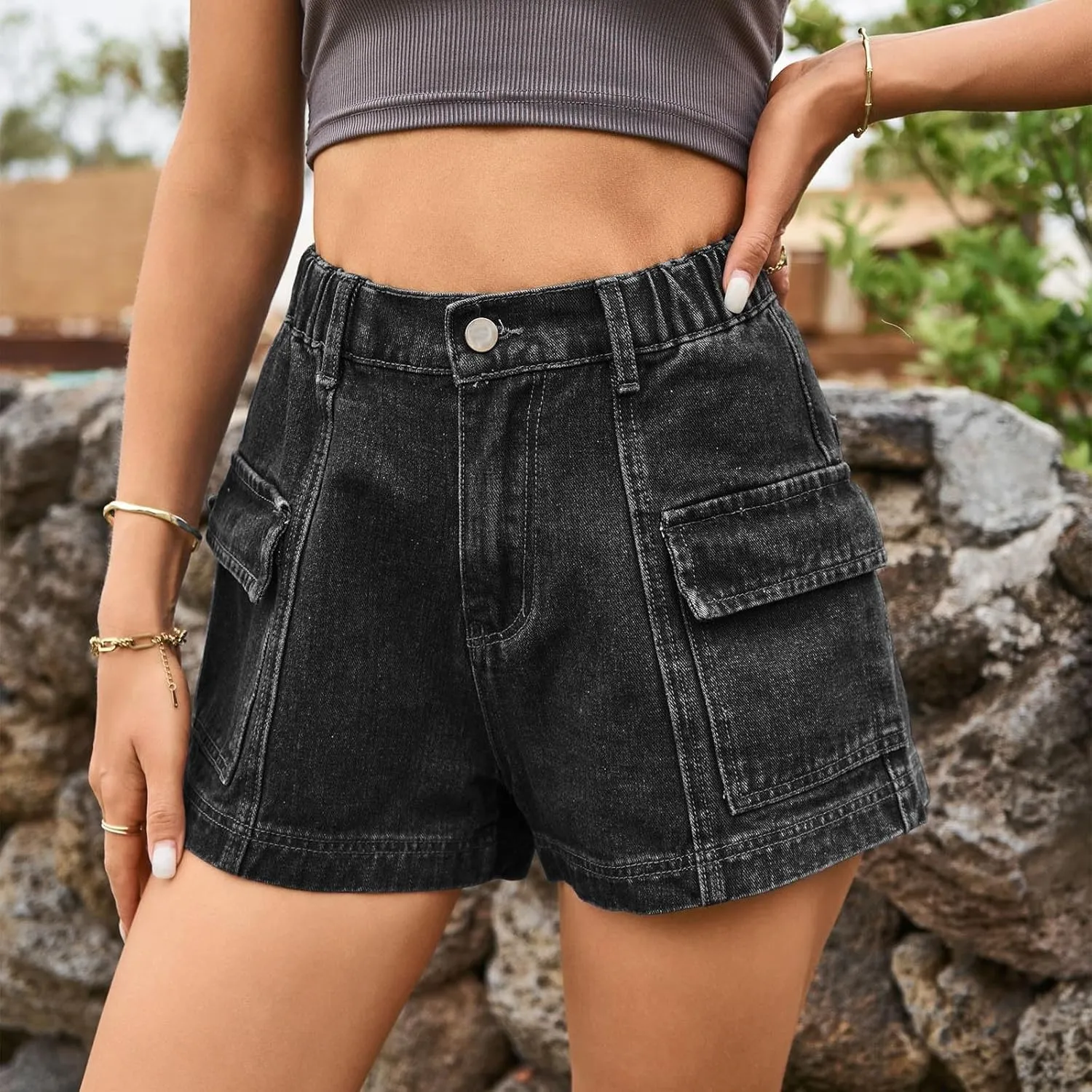 Fashion Denim Shorts for Women 2024 Summer High Waisted Stretch Shorts Dressy Loose Fit Button Jean Shorts with Pocket