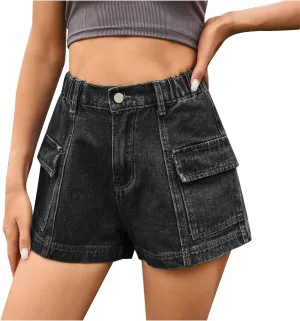 Fashion Denim Shorts for Women 2024 Summer High Waisted Stretch Shorts Dressy Loose Fit Button Jean Shorts with Pocket