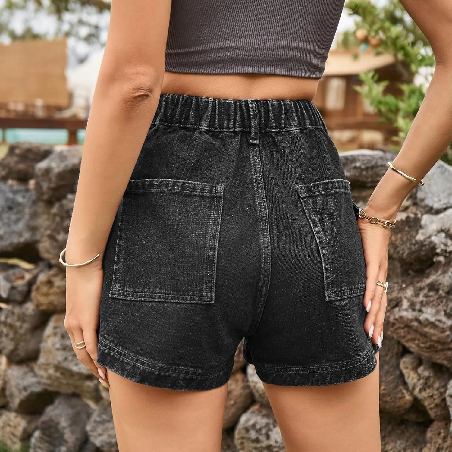 Fashion Denim Shorts for Women 2024 Summer High Waisted Stretch Shorts Dressy Loose Fit Button Jean Shorts with Pocket