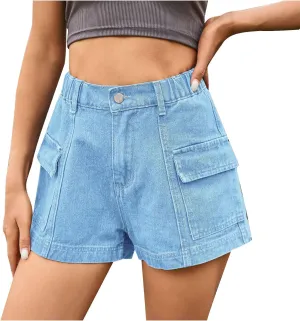 Fashion Denim Shorts for Women 2024 Summer High Waisted Stretch Shorts Dressy Loose Fit Button Jean Shorts with Pocket
