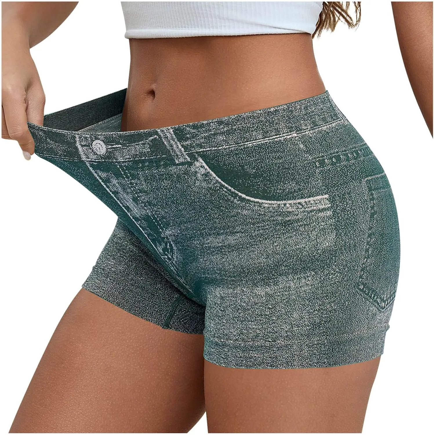 Faux Jeans Shorts for Women Summer Mid Rise Stretchy Denim Shorts Butt Lifting Slimming Ripped Shorts for Curvy Women