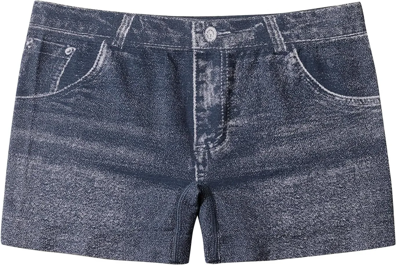 Faux Jeans Shorts for Women Summer Mid Rise Stretchy Denim Shorts Butt Lifting Slimming Ripped Shorts for Curvy Women