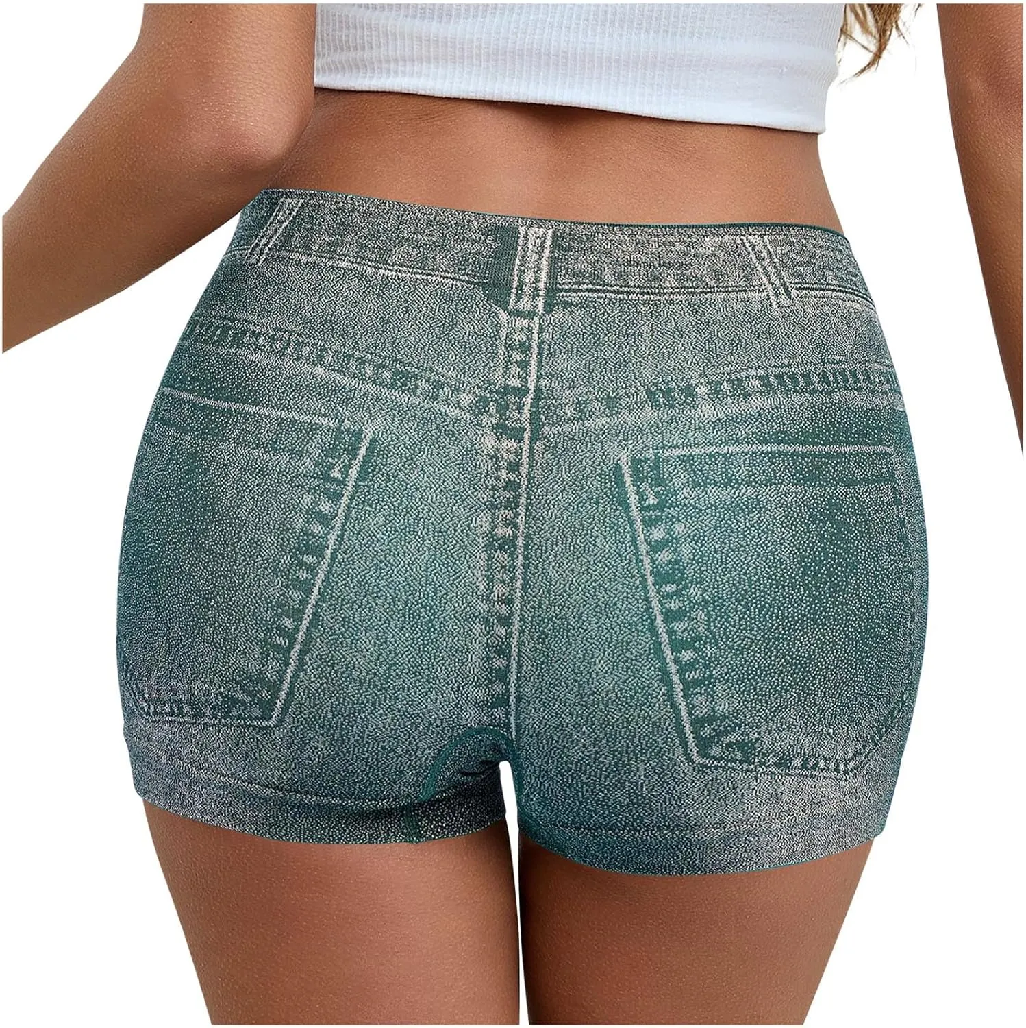 Faux Jeans Shorts for Women Summer Mid Rise Stretchy Denim Shorts Butt Lifting Slimming Ripped Shorts for Curvy Women