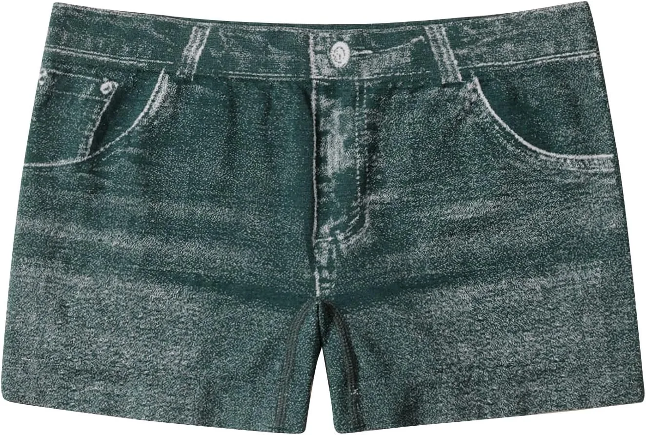 Faux Jeans Shorts for Women Summer Mid Rise Stretchy Denim Shorts Butt Lifting Slimming Ripped Shorts for Curvy Women