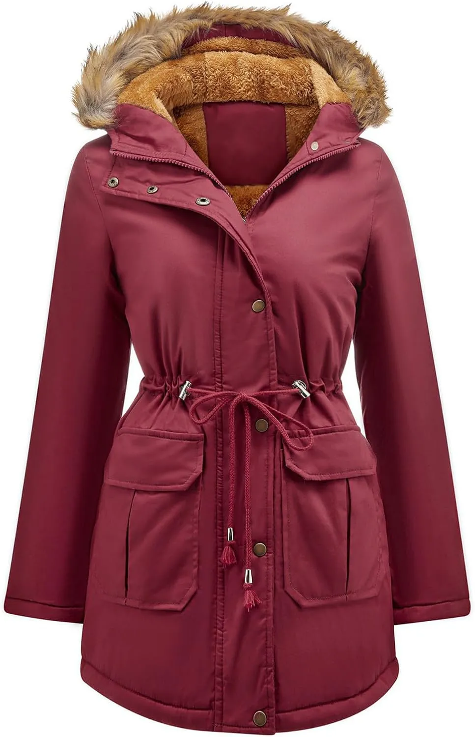 Fleece Jacket for Women Sherpa Lined Button Zip Up Warm Hooded Winter Jacket Fashion Fur Collar Solid Color Outwear