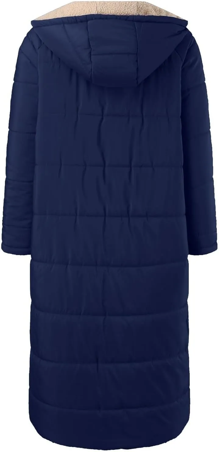 Fleece Jackets for Women Casual Zip Up Solid Color Reversible Teddy Long Coat Womens Padded Heavyweight Soft Jacket