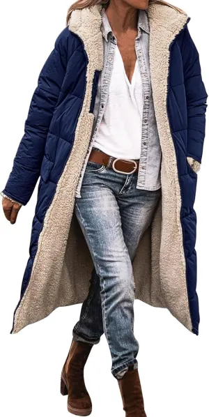 Fleece Jackets for Women Casual Zip Up Solid Color Reversible Teddy Long Coat Womens Padded Heavyweight Soft Jacket