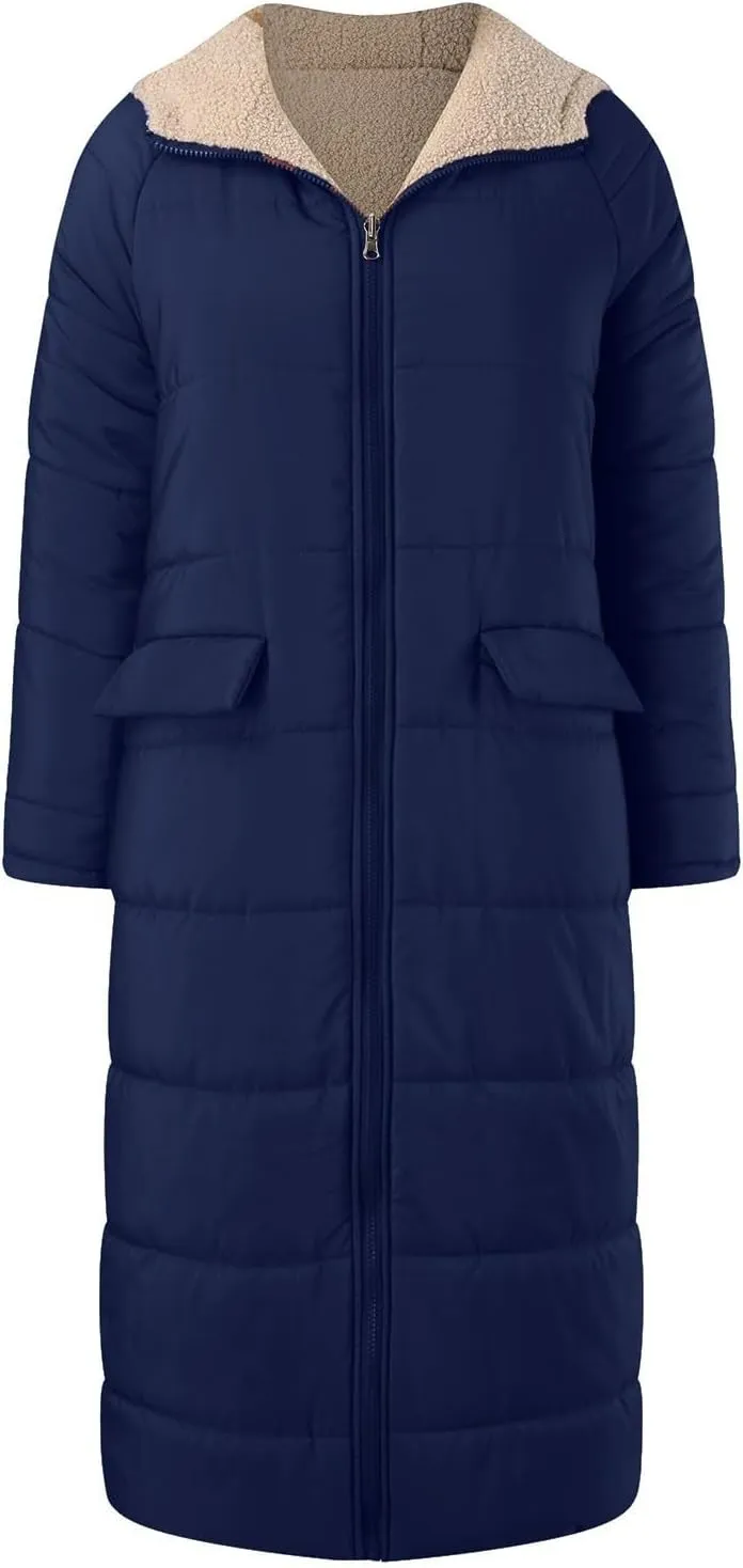 Fleece Jackets for Women Casual Zip Up Solid Color Reversible Teddy Long Coat Womens Padded Heavyweight Soft Jacket