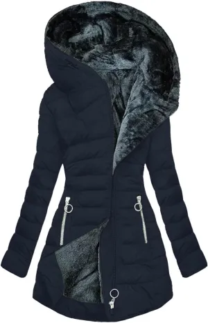 Fuzzy Fleece Jacket for Women with Zipper Pockets Long Sleeve Solid Color Hooded Jackets Open Front Full Zip Up Coat