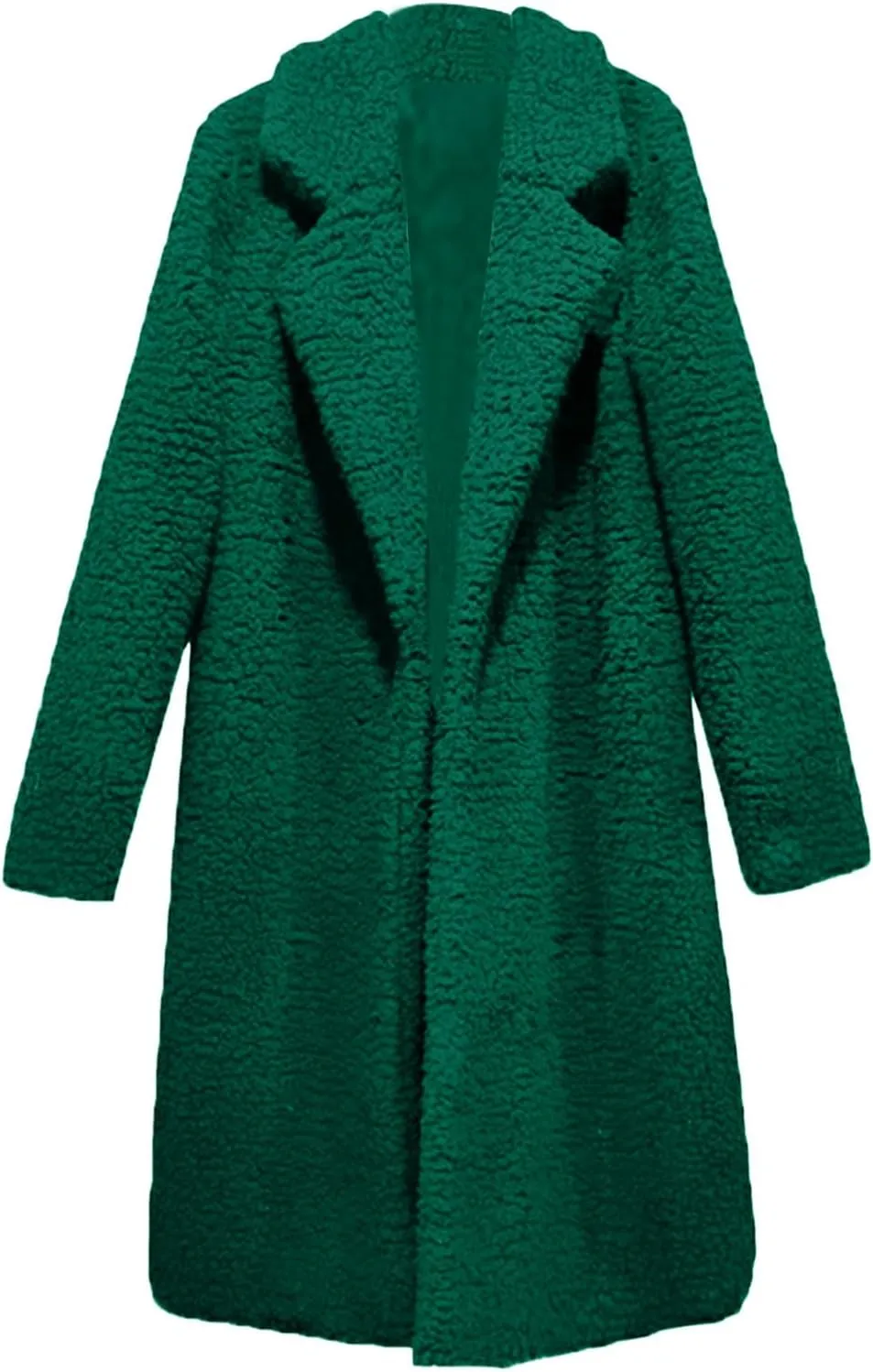 Fuzzy Fleece Jackets for Women Solid Color Long Sleeve Open Front Long Cardigans Jacket Trendy Lapel Oversized Coat