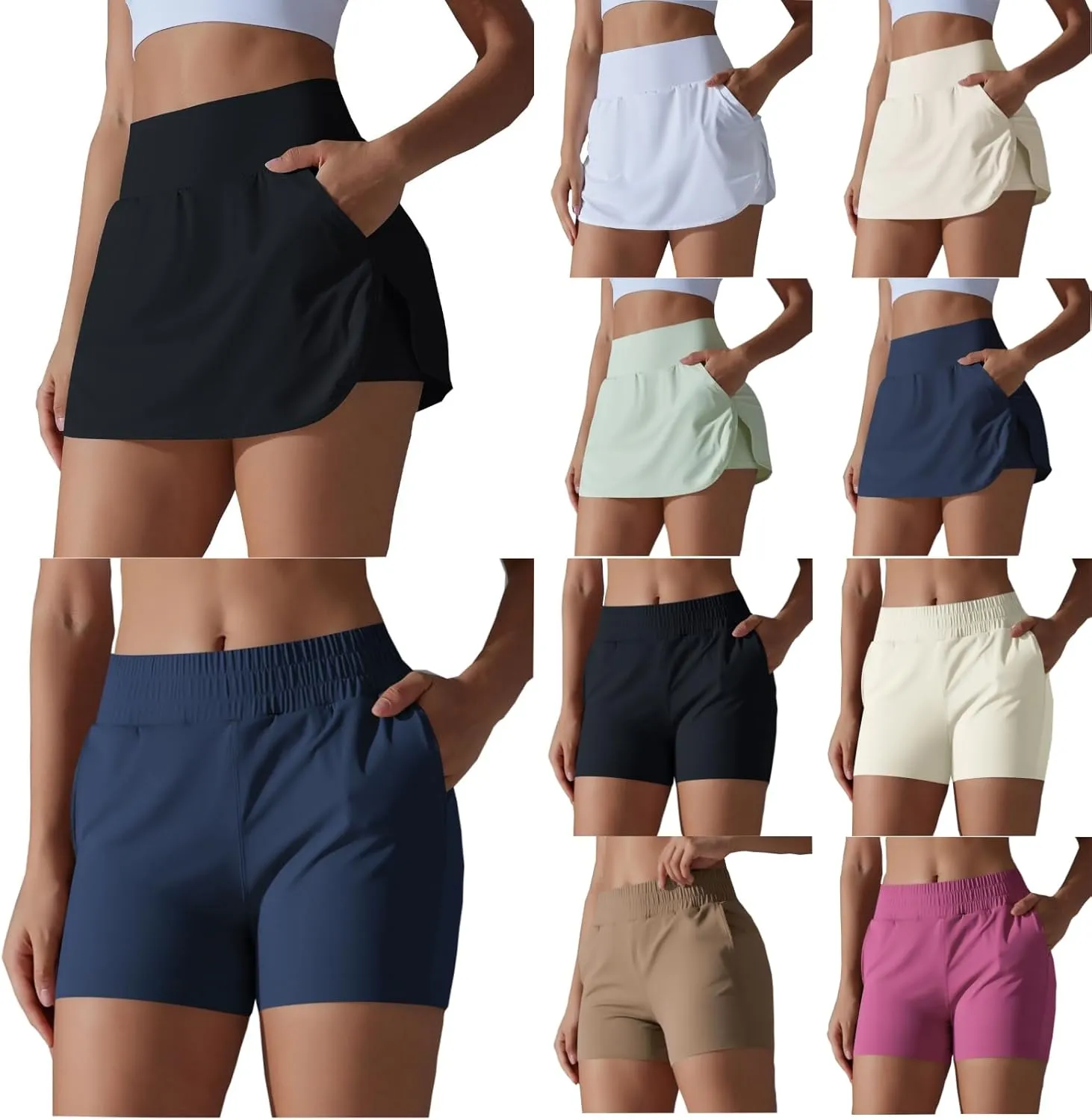 Gcvizuso Shorts for Women High Waisted Quick Dry Pants Athletic Workout Tennis Skirts Flowy Running Solid Short with Pocket