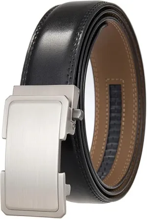 Genuine Black Leather Belts for Men Automatic Buckle Ratchet Luxury