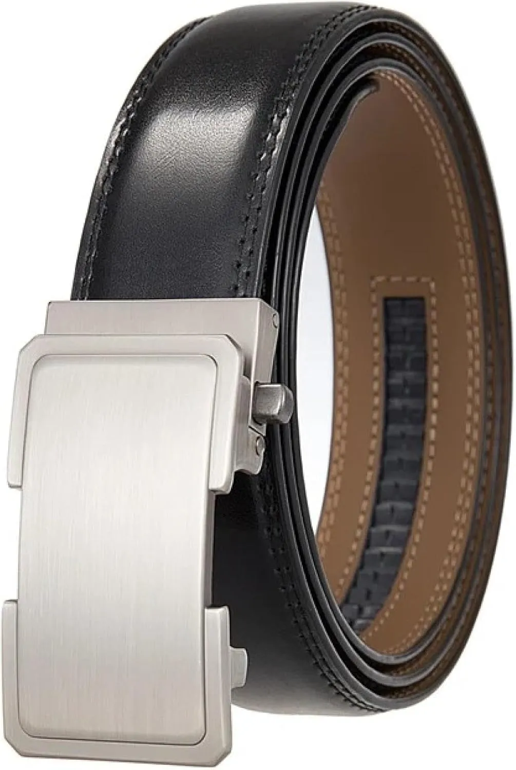 Genuine Black Leather Belts for Men Automatic Buckle Ratchet Luxury