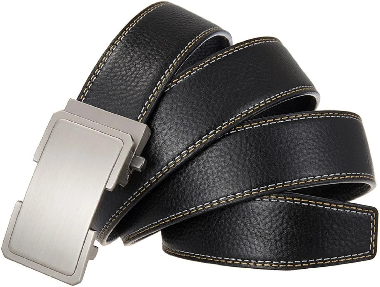 Genuine Black Leather Belts for Men Automatic Buckle Ratchet Luxury