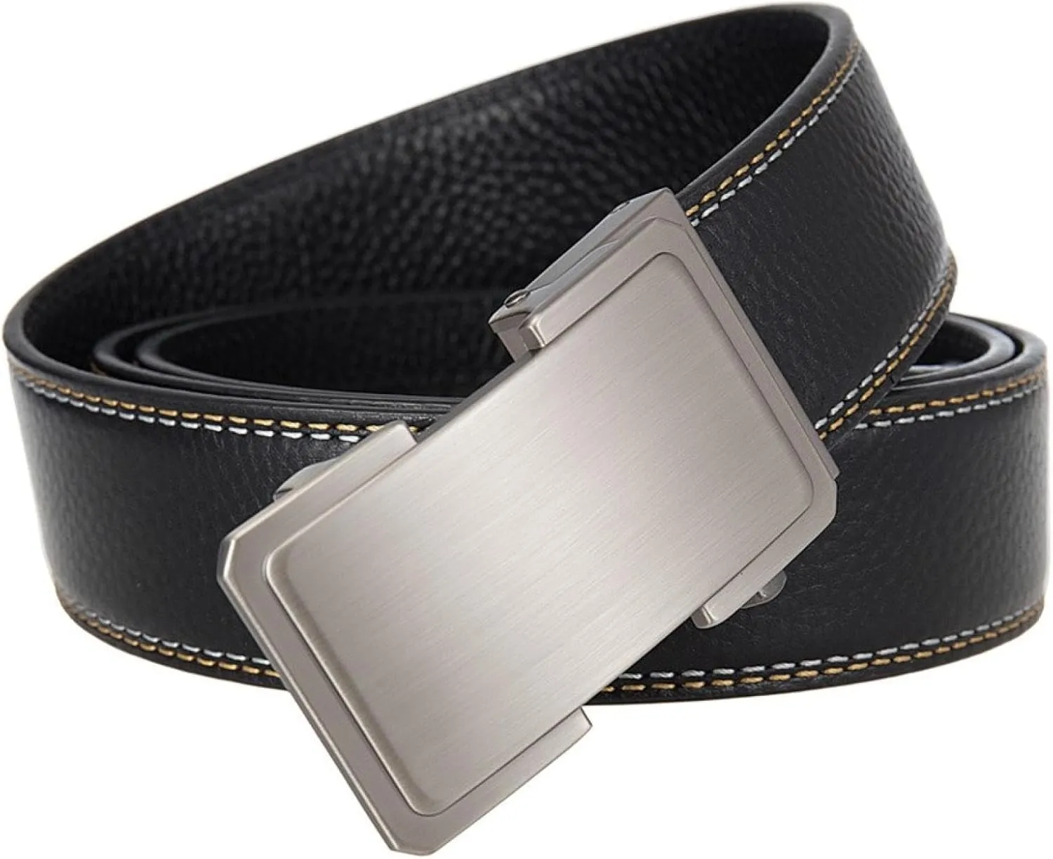 Genuine Black Leather Belts for Men Automatic Buckle Ratchet Luxury