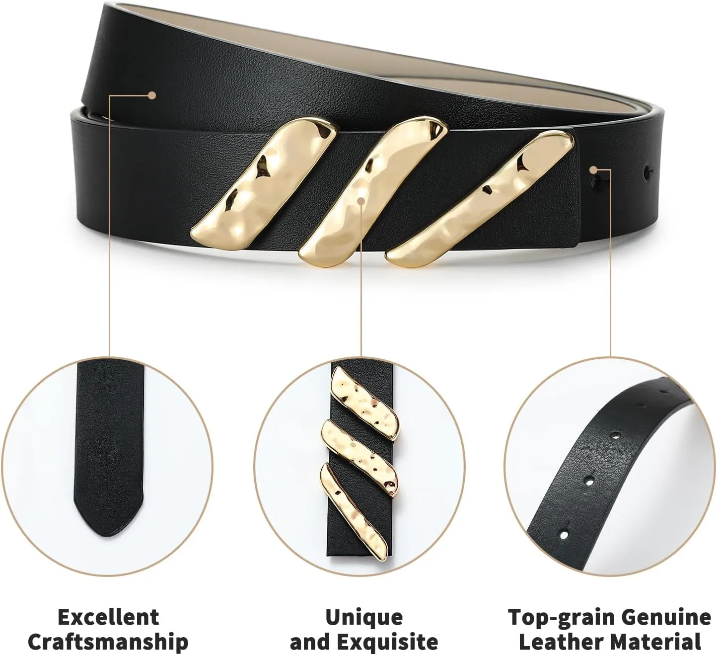 Genuine Leather Belts for Women Belt with Gold Buckle for Jeans Dresses and Casual Outfits