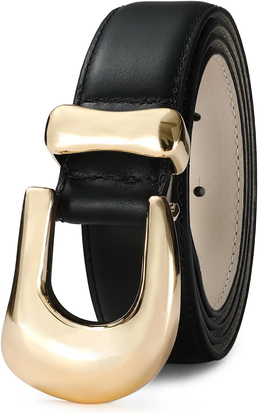 Genuine Leather Belts for Women Belt with Gold Buckle for Jeans Dresses and Casual Outfits