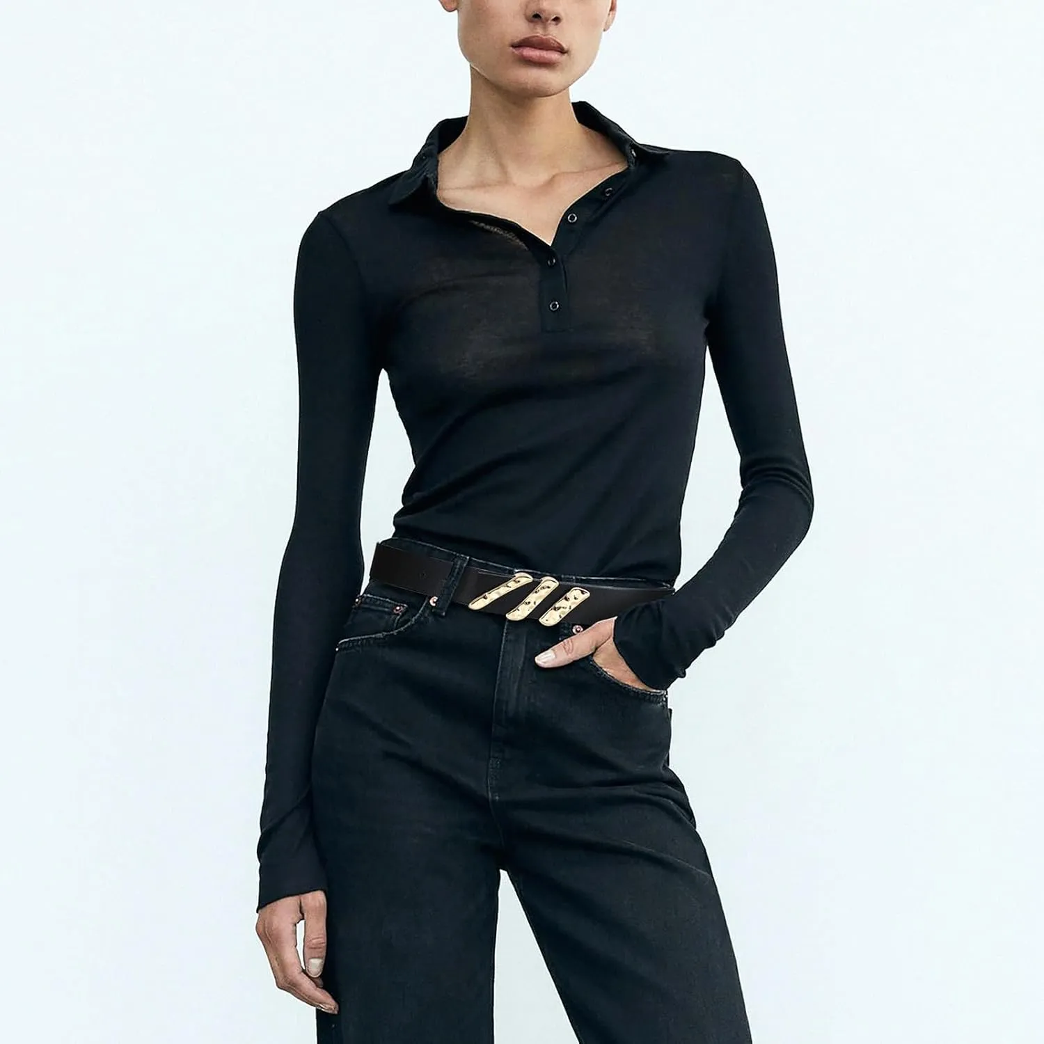 Genuine Leather Belts for Women Belt with Gold Buckle for Jeans Dresses and Casual Outfits