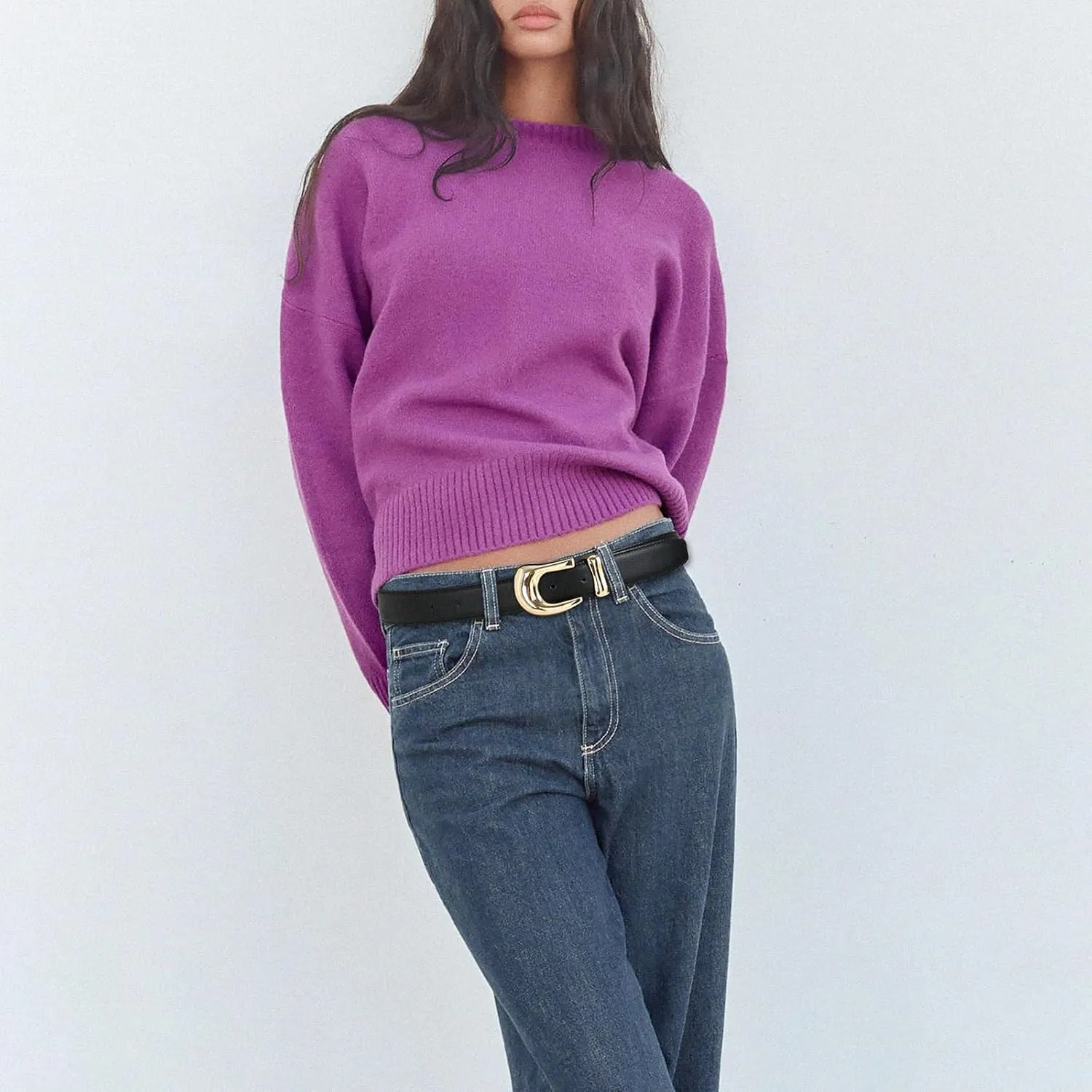 Genuine Leather Belts for Women Belt with Gold Buckle for Jeans Dresses and Casual Outfits