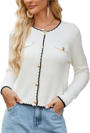 GRACE KARIN Women's Cardigans 2024 Button Down Knit Sweater Contrast Color Lightweight Lady Jackets Fall Outfits
