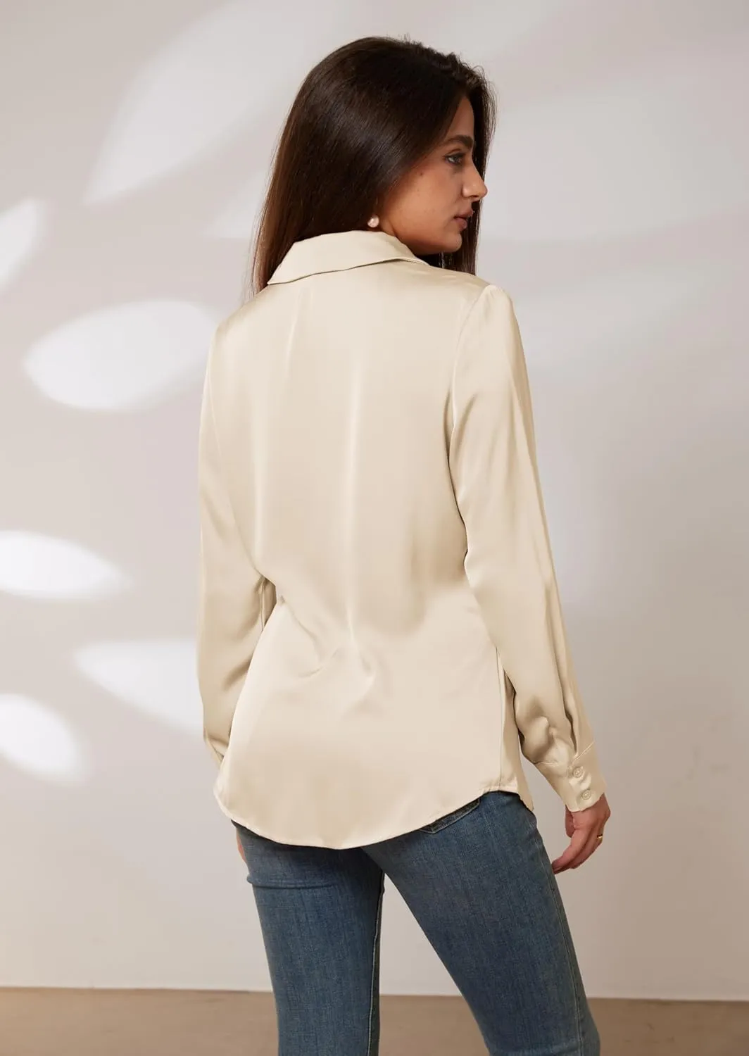 GRACE KARIN Women's Satin Silk Blouses Wrap V Neck Shirts Long Sleeve Elegant Tie Waist Office Formal Work Tunic PulloverTops