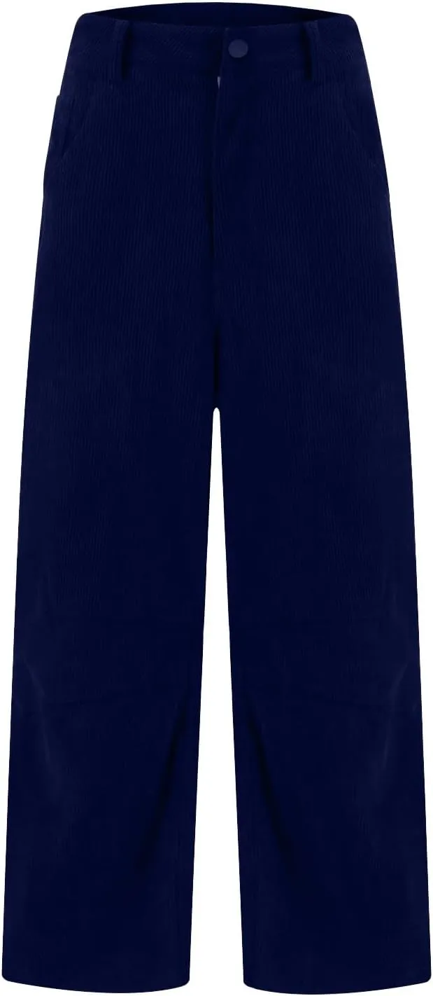 Gumipy Womens Corduroy Pants Casual Elastic Mid Rise Barrel Pants Baggy Wide Leg Pants Trendy Cropped Pants with Pockets