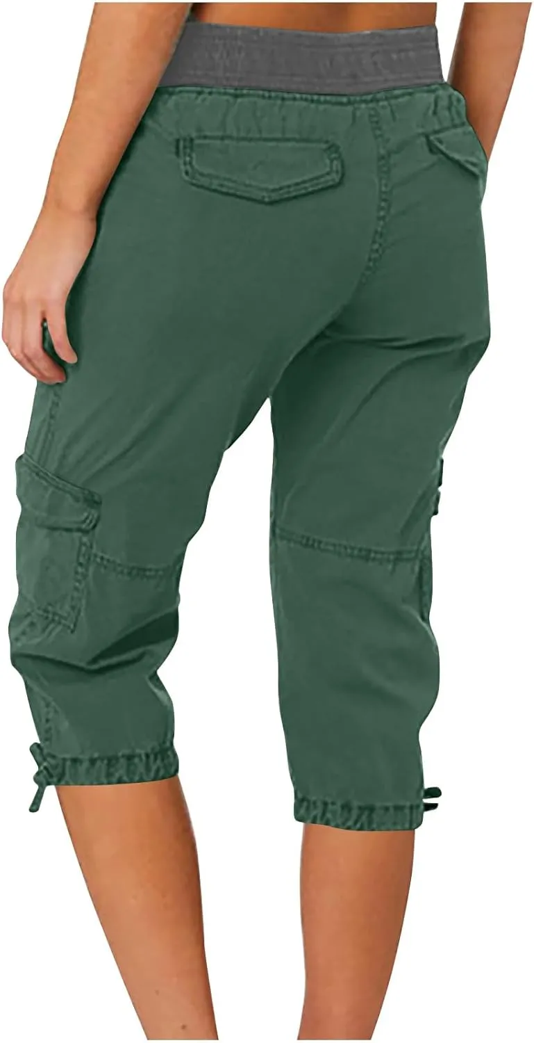 High Waisted Shorts Women Drawstring Summer Lounge Capri Pants with Pockets Loose Fit Casual Dressy Pants