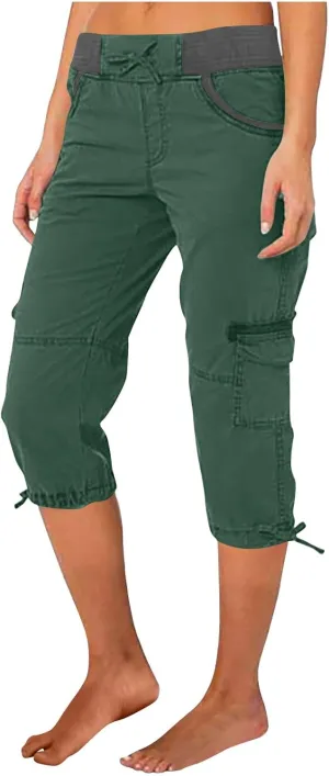 High Waisted Shorts Women Drawstring Summer Lounge Capri Pants with Pockets Loose Fit Casual Dressy Pants