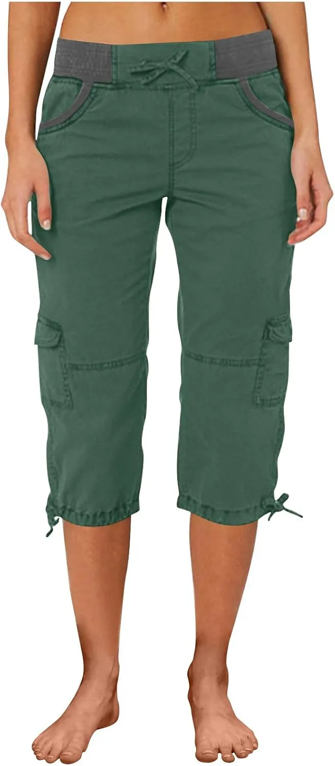 High Waisted Shorts Women Drawstring Summer Lounge Capri Pants with Pockets Loose Fit Casual Dressy Pants