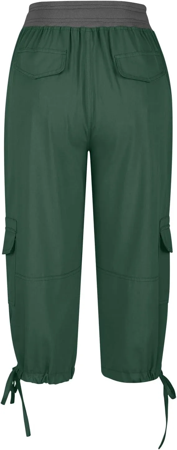 High Waisted Shorts Women Drawstring Summer Lounge Capri Pants with Pockets Loose Fit Casual Dressy Pants