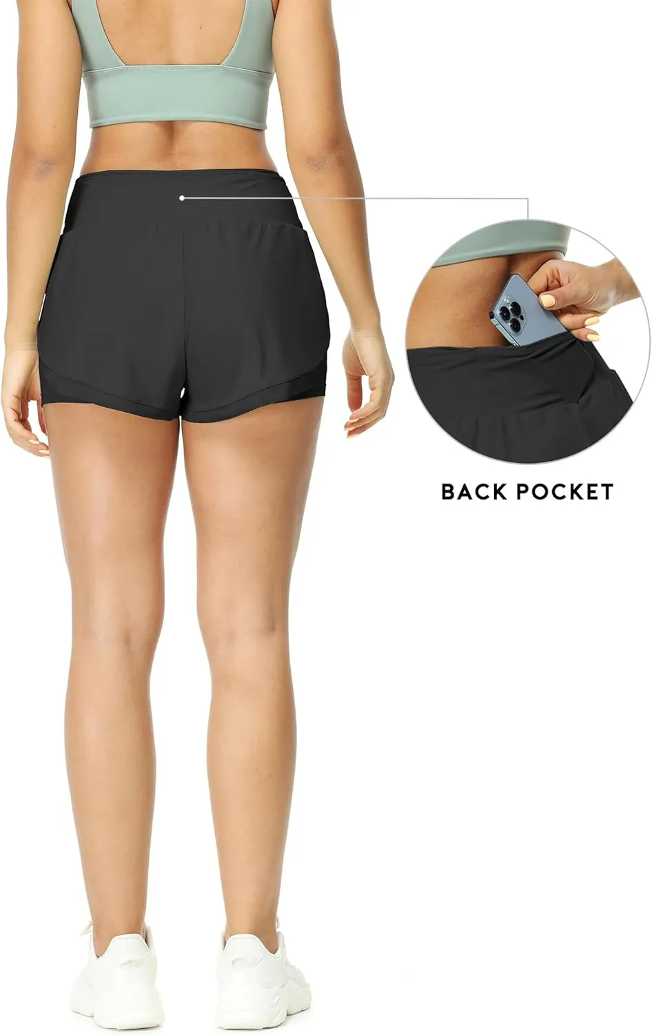 icyzone Women's Athletic Shorts - UPF50  Gym Running Workout Shorts 2-in-1 Tummy Control Quick Dry