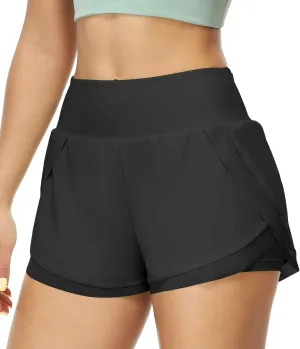 icyzone Women's Athletic Shorts - UPF50  Gym Running Workout Shorts 2-in-1 Tummy Control Quick Dry