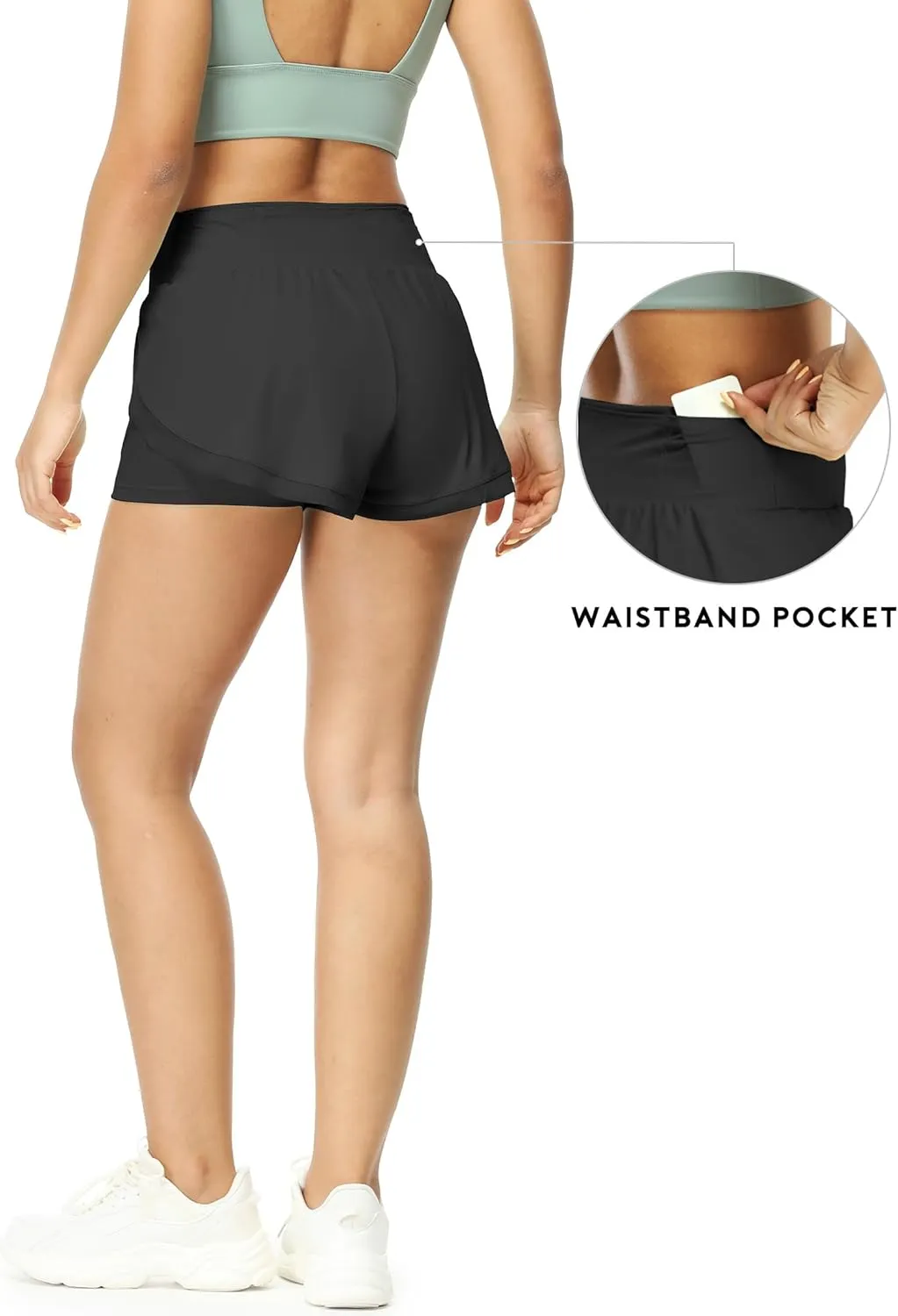 icyzone Women's Athletic Shorts - UPF50  Gym Running Workout Shorts 2-in-1 Tummy Control Quick Dry