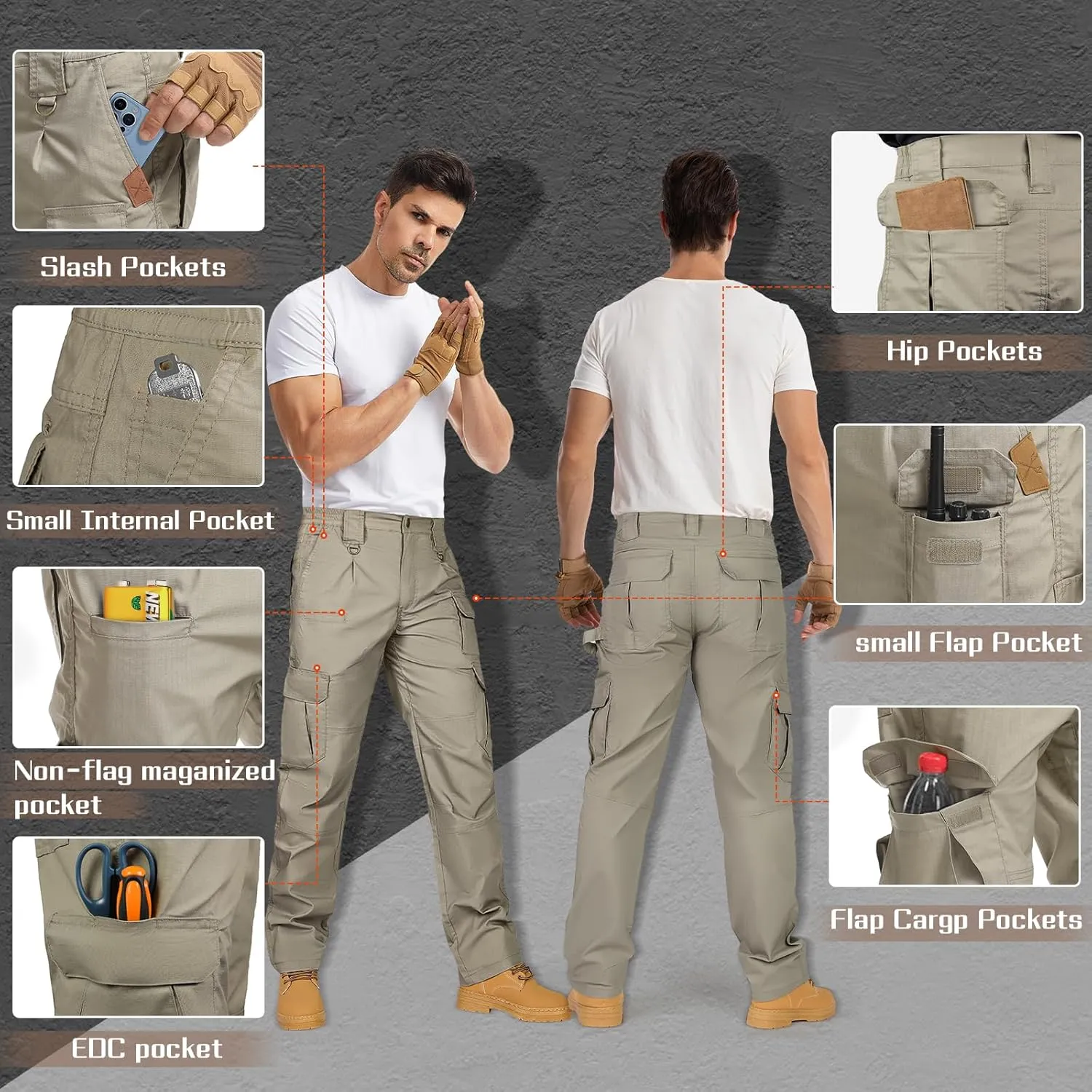 IGOLUMON Men's Stretch Tactical Pants, Breathable Ripstop Cargo Pants, Outdoor Lightweight EDC Work Hiking Pants