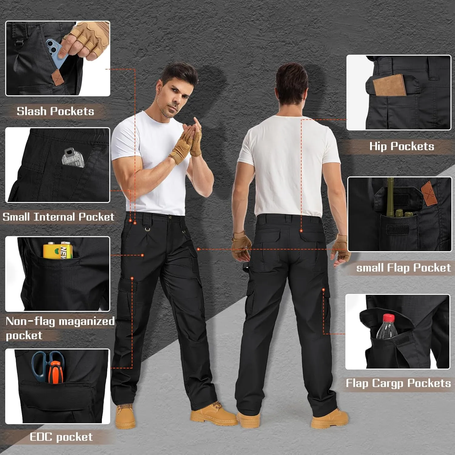 IGOLUMON Men's Stretch Tactical Pants, Breathable Ripstop Cargo Pants, Outdoor Lightweight EDC Work Hiking Pants