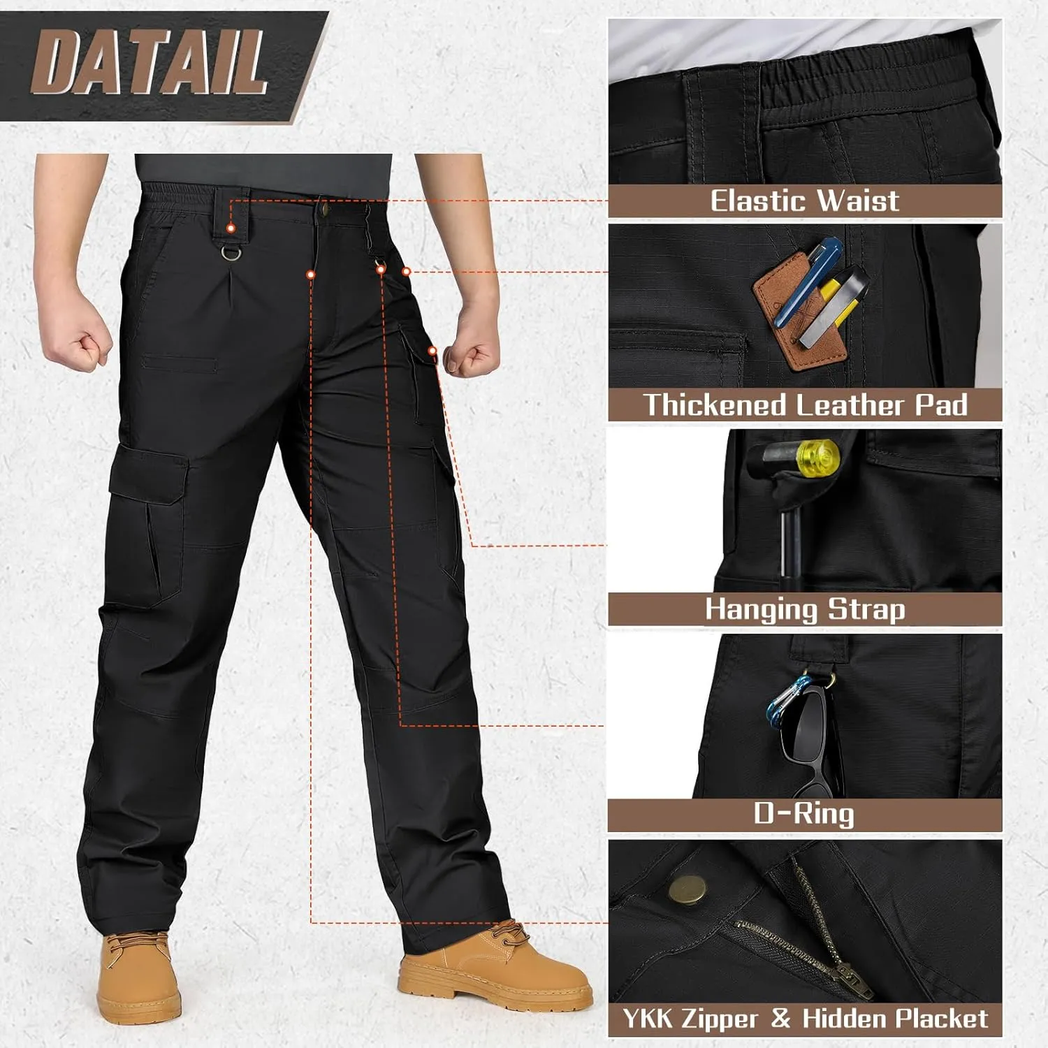 IGOLUMON Men's Stretch Tactical Pants, Breathable Ripstop Cargo Pants, Outdoor Lightweight EDC Work Hiking Pants