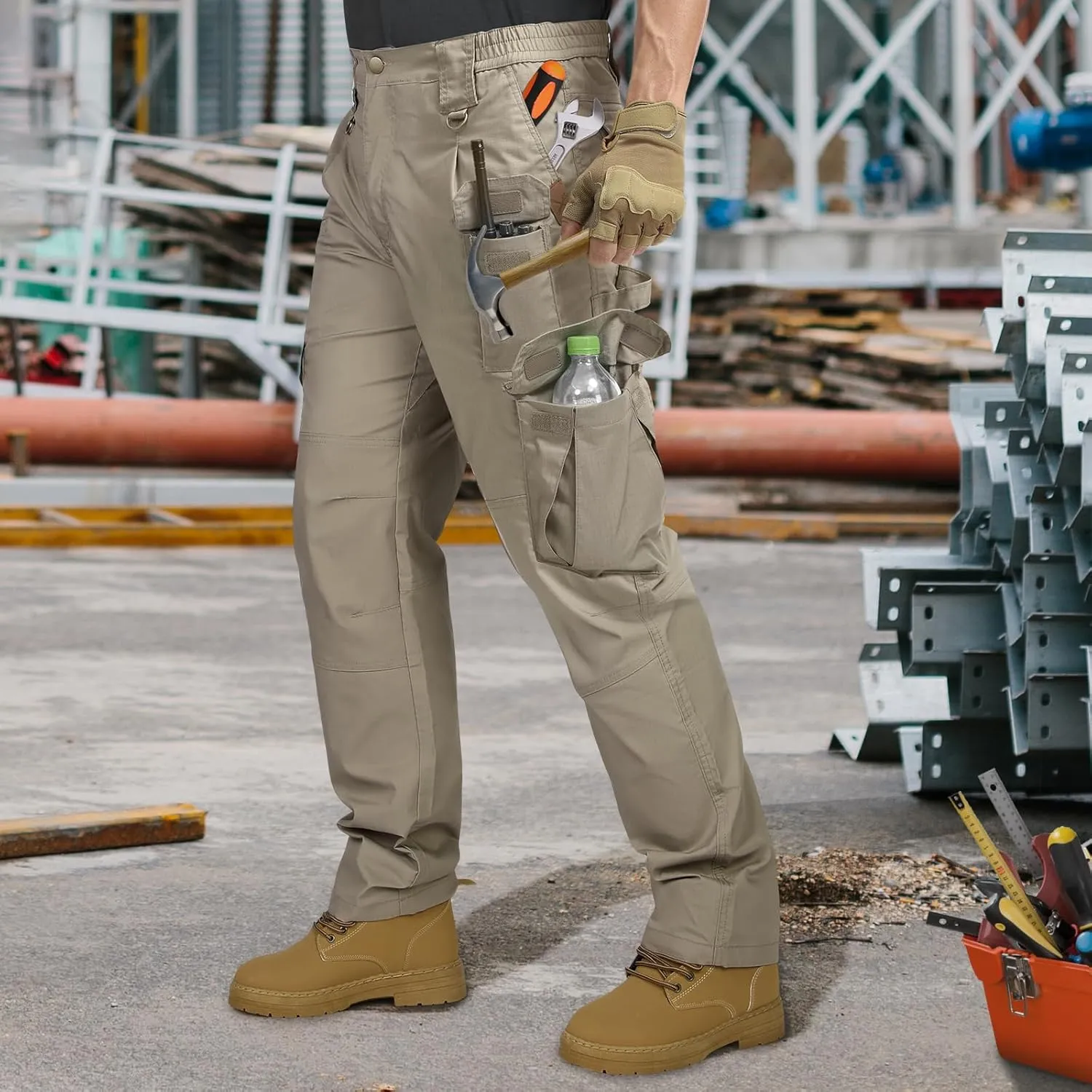 IGOLUMON Men's Stretch Tactical Pants, Breathable Ripstop Cargo Pants, Outdoor Lightweight EDC Work Hiking Pants