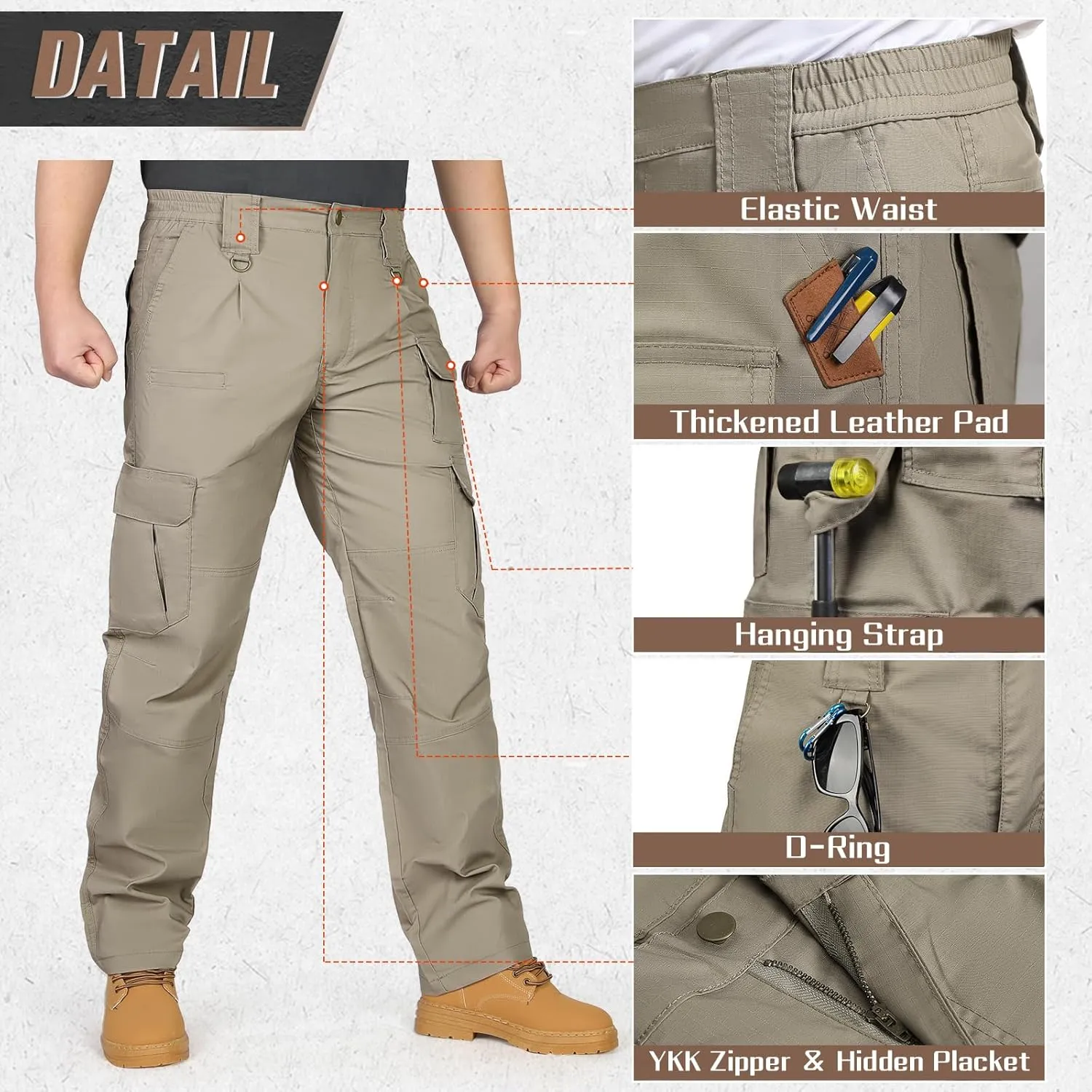 IGOLUMON Men's Stretch Tactical Pants, Breathable Ripstop Cargo Pants, Outdoor Lightweight EDC Work Hiking Pants
