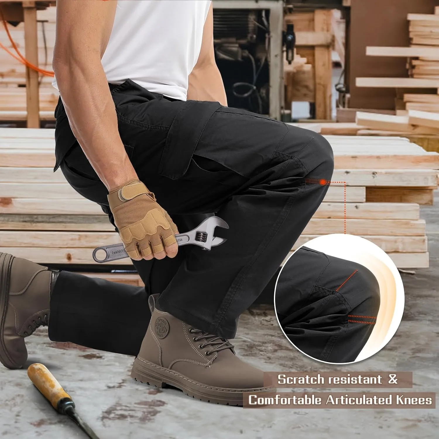IGOLUMON Men's Stretch Tactical Pants, Breathable Ripstop Cargo Pants, Outdoor Lightweight EDC Work Hiking Pants